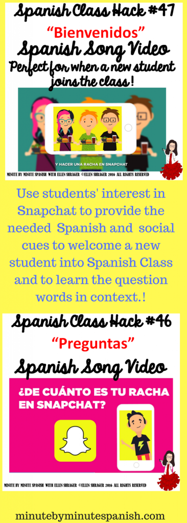 Do not use Snapchat with your students, rather use their interest in it to learn how to use Spanish when welcoming a new student and the question words in context. 