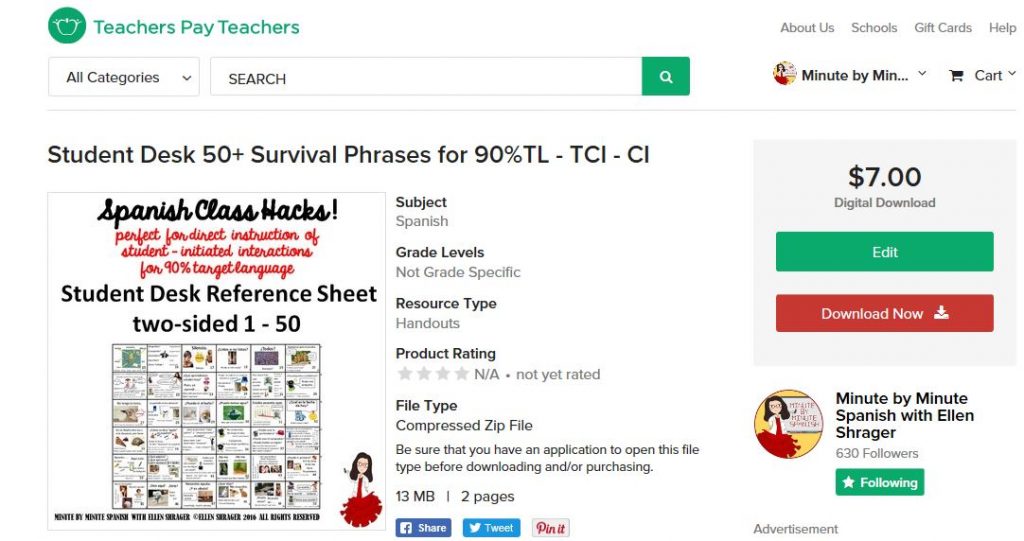 Put these Spanish Survival Vocabulary Sheets in a page protector for students to use all year.